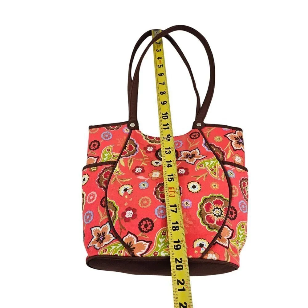 Longaberger Homestead Red Floral Print Snap Close Shoulder Handbag Purse
